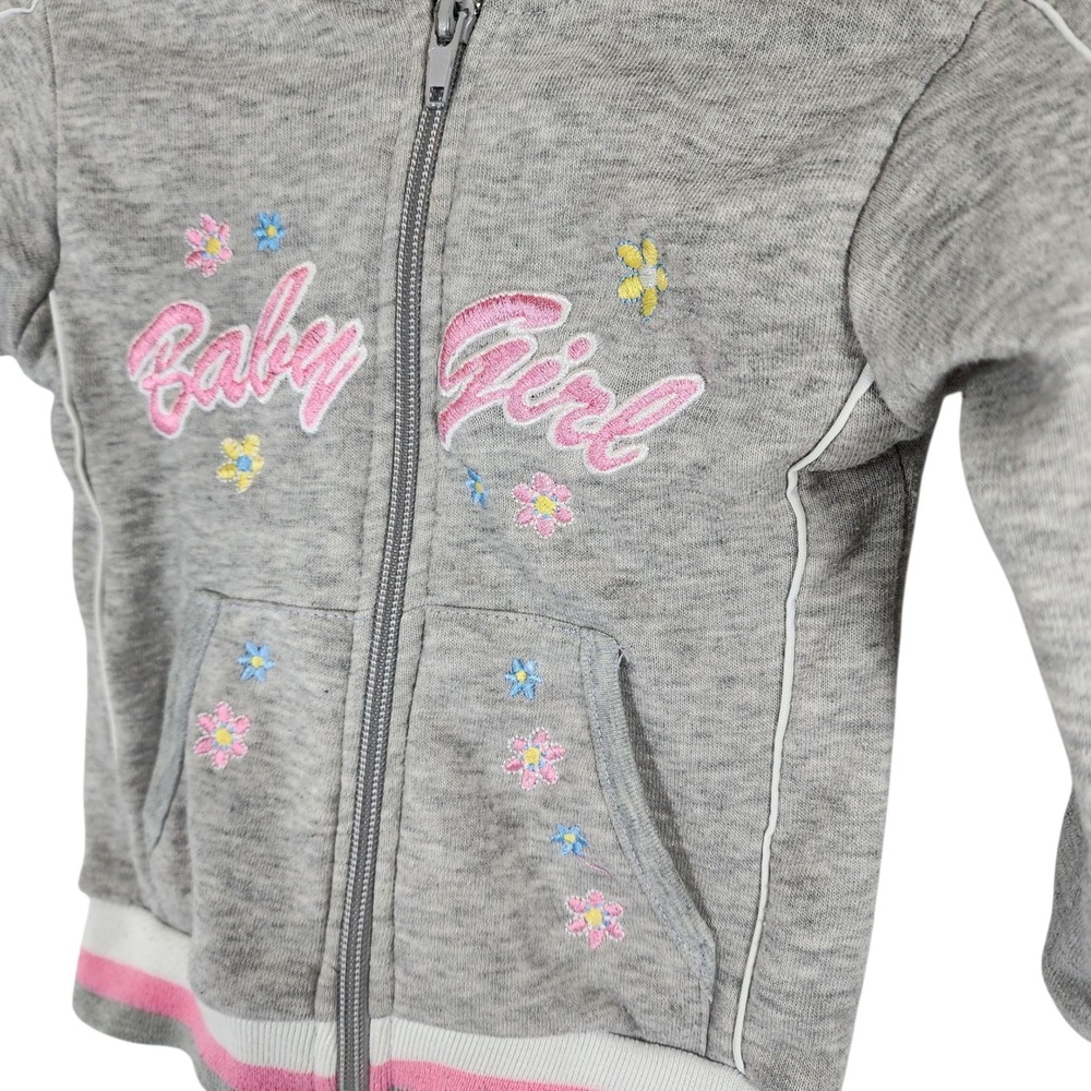 Vintage Double Trouble Gray Baby Girl Embroidered‎ Floral Hoodie Zip 18 Mths - Picture 2 of 6